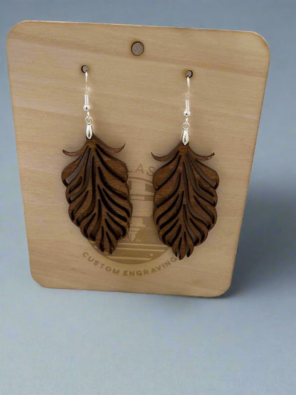 Feather Teardrop Wooden Earring