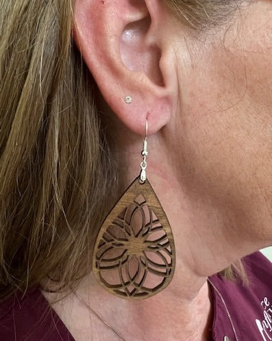 Geometric Teardrop Wooden Earring