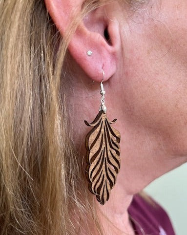 Feather Teardrop Wooden Earring